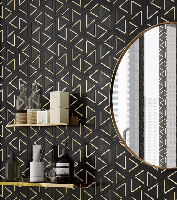 โมเสคหินอ่อน TIMELESS TILES รุ่น GRACE 35X31 ซม. สีดำ ตกแต่งสเตนเลสสีทอง_7